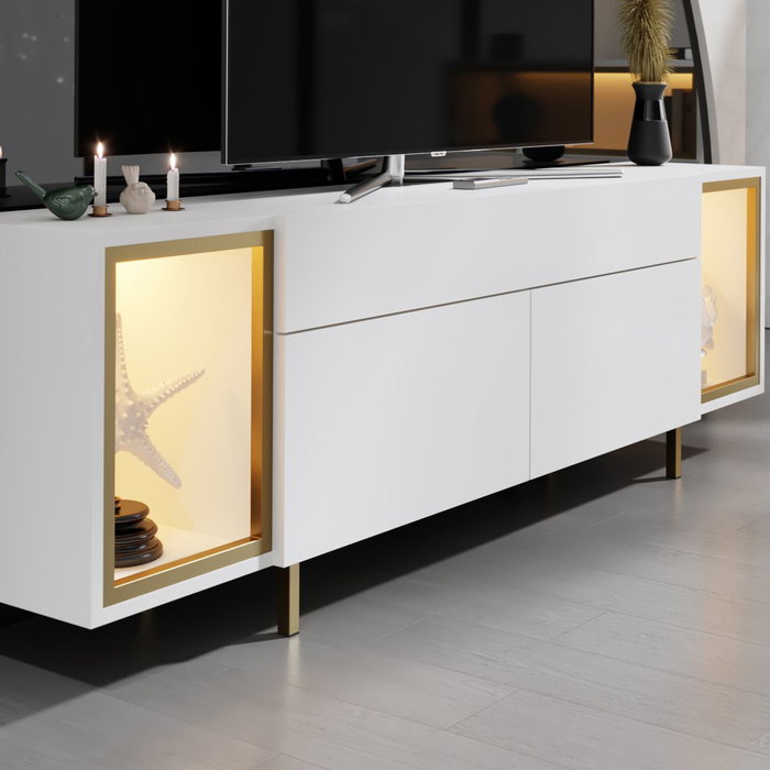 Hanah Home Soporte de TV Zenith Blanco y Dorado